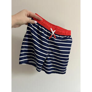 Mini Boden Red Navy White Stripe Boys Swim Trunks, Size 4-5 Year